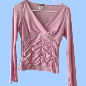 Pink y2k Flare Sleeve Ruched Flowy Top
